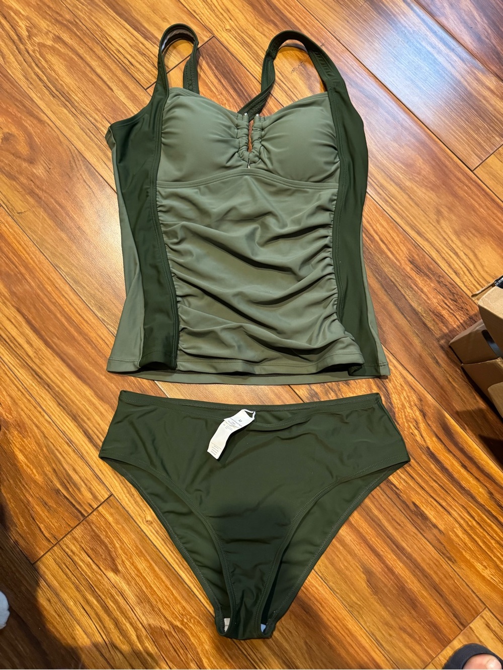 Cupshe Olive Green Ruched Tankini Set